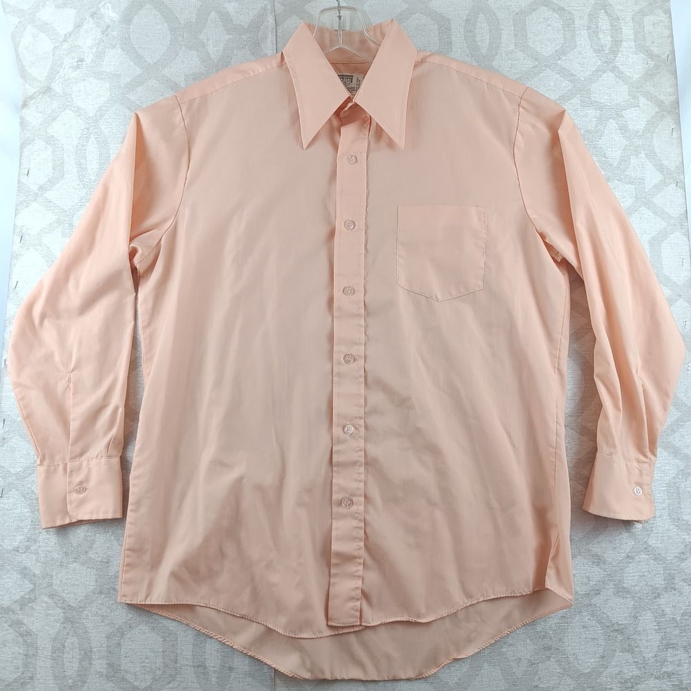 Vintage Montgomery Ward Peach Dress Shirt Long Sleeve‎ Mens 16 33 *Read